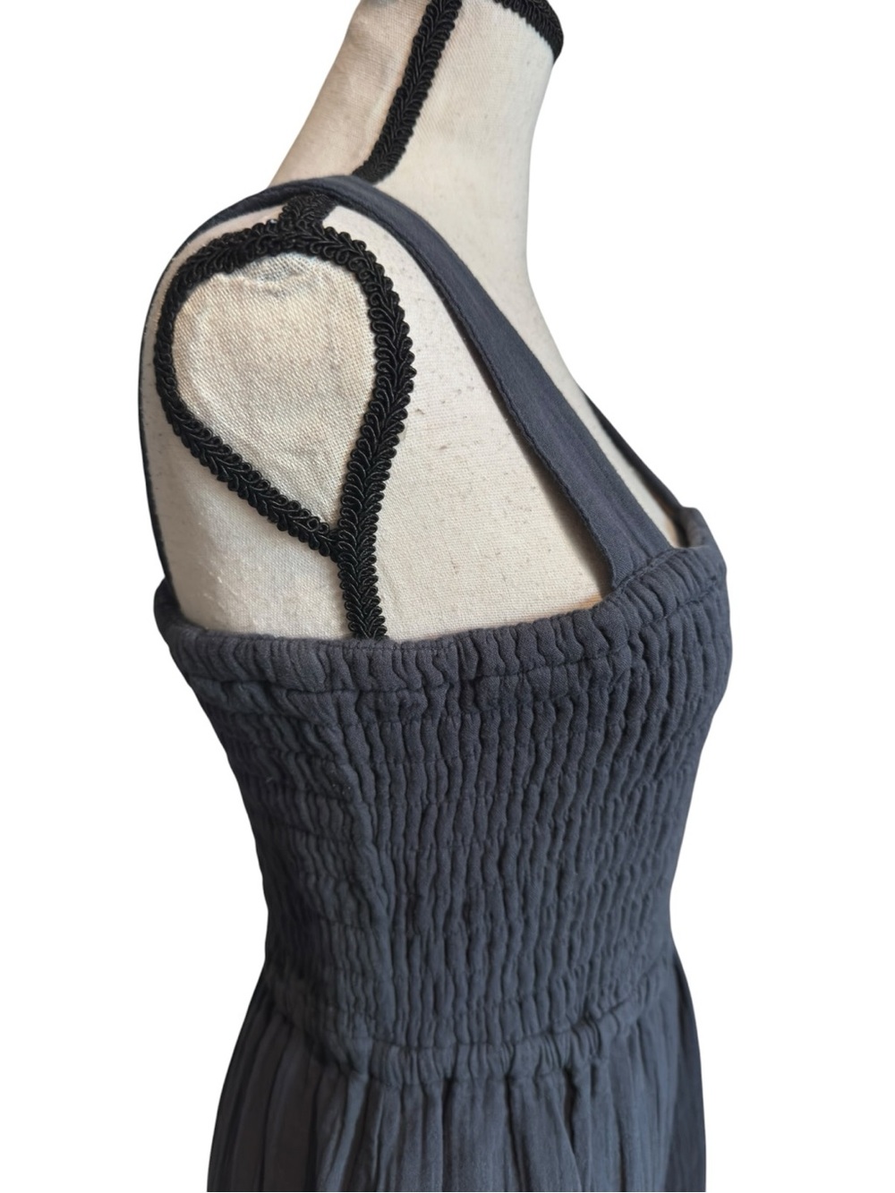 Quince Organic Cotton Gauze Smocked Wide Leg Jumpsuit Navy Blue Size Small NWOT - Picture 6 of 8